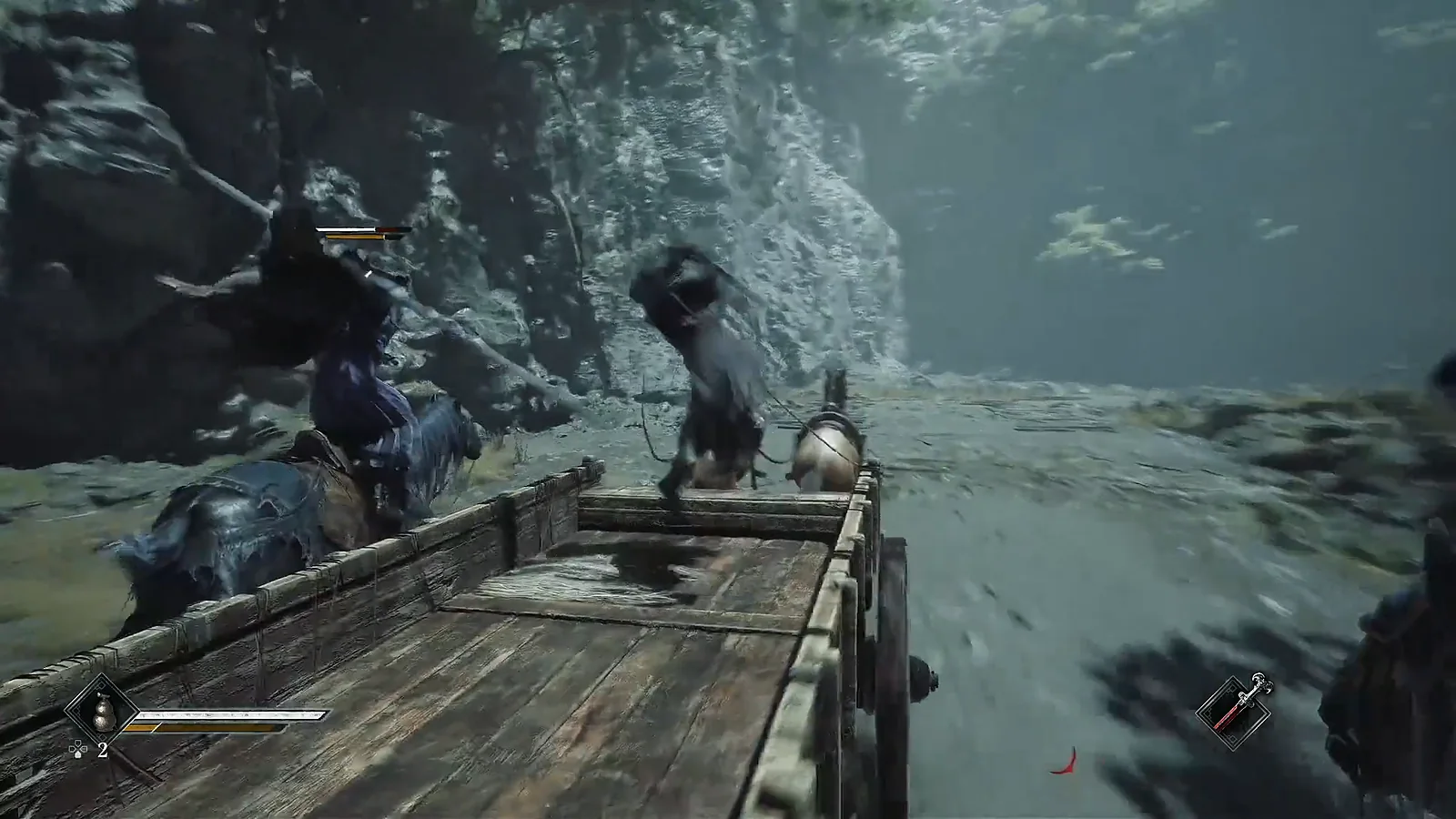 Soul fights enemies on a moving cart in official Phantom Blade Zero gameplay