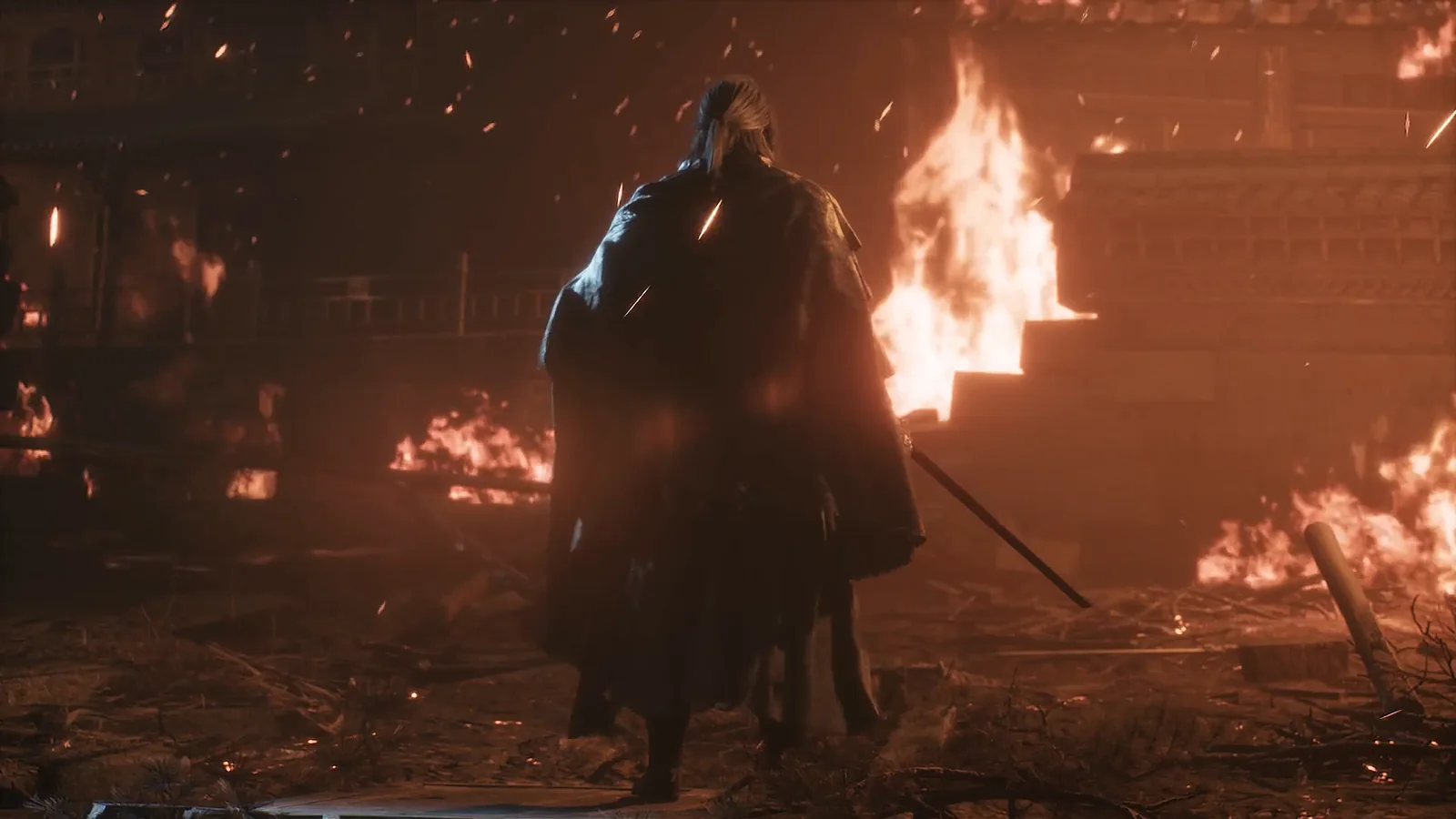 Mo Yuan walks through a burning settlement in official Phantom Blade Zero footage