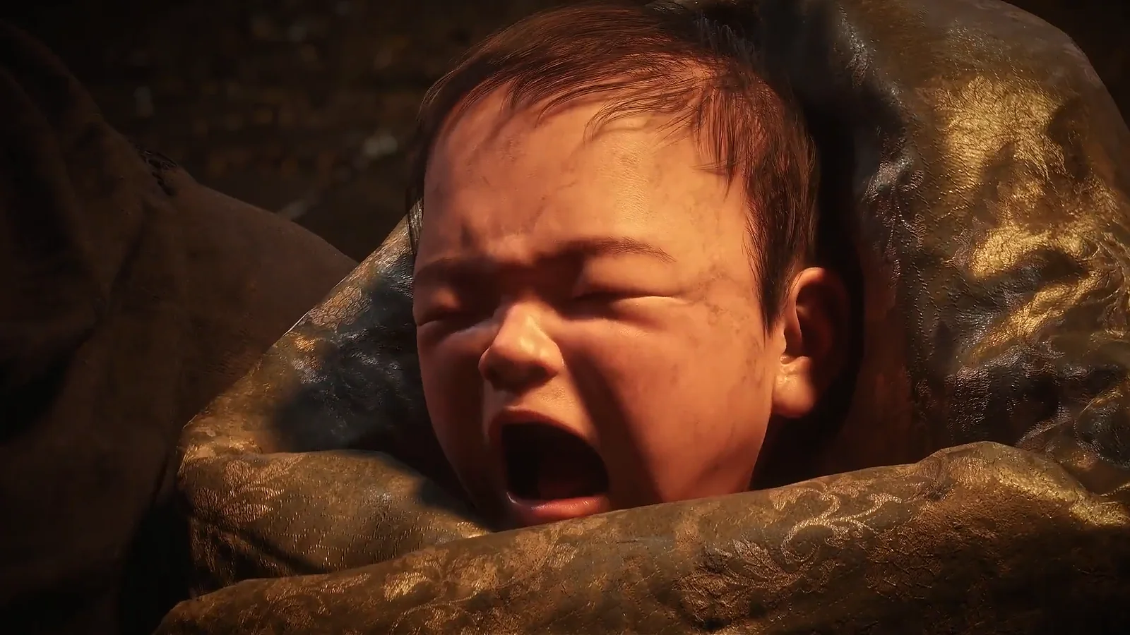 An infant held by Mo Yuan in official Phantom Blade Zero story footage