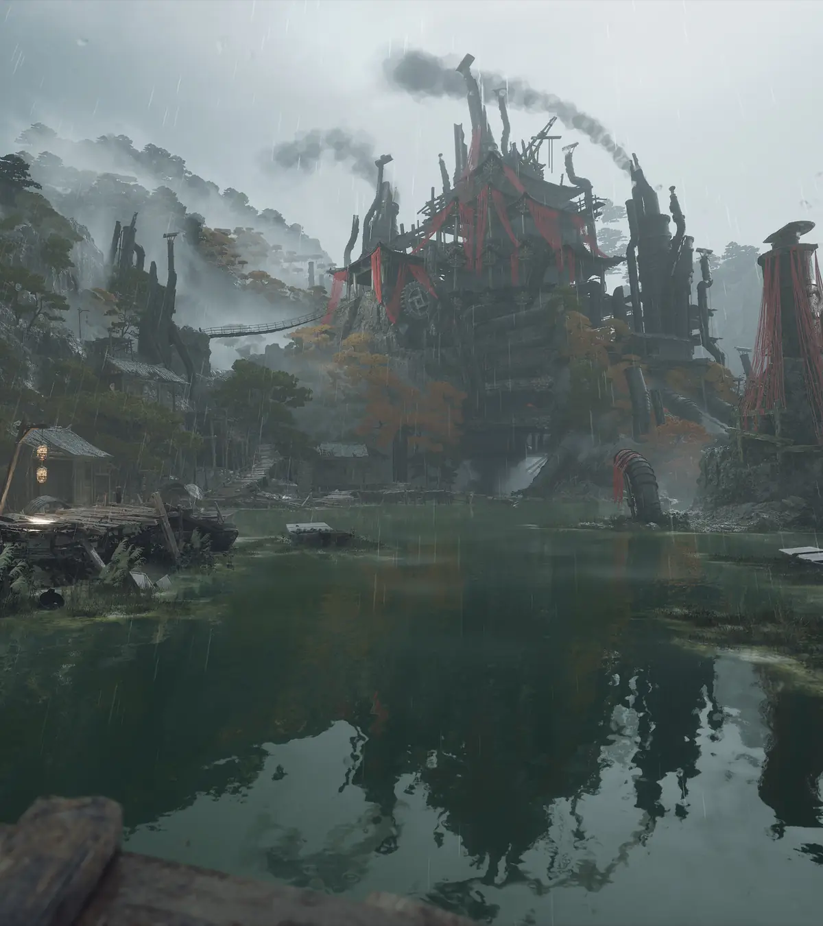Rain falls over Pangzhen Township in an official NVIDIA Phantom Blade Zero RTX screenshot